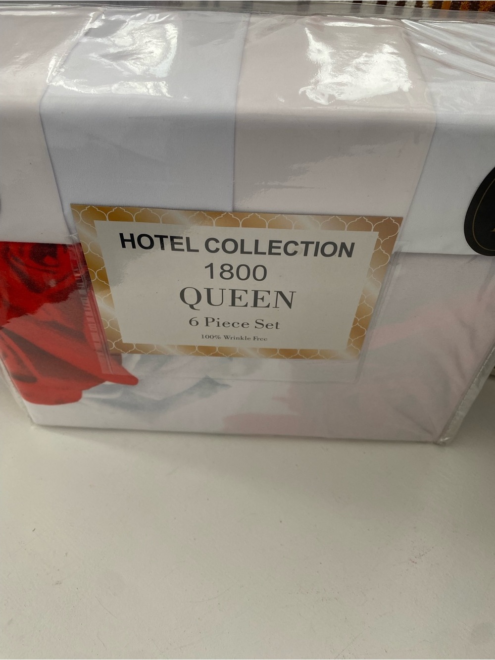 Hotel Collection Queen 1800 6-Piece Sheet Set - White with Red Floral Accent